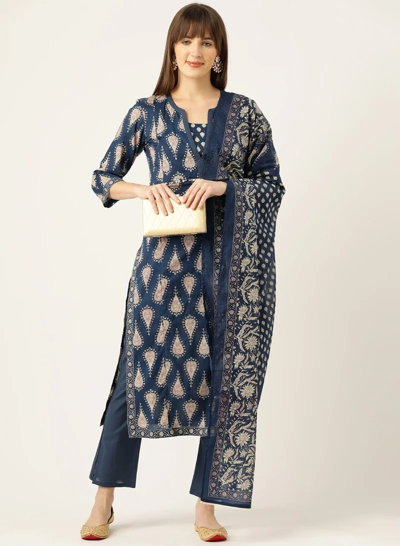 باناش برييا طقم كورتا قطني نسائي مع بنطال بلازو وطرحة قطنية | سالوار كميض هندي تقليدي | زي عرقي جاهز للارتداء